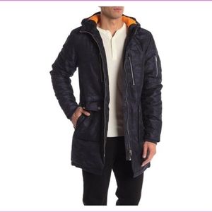 Slate & Stone hooded parka long, blue camo